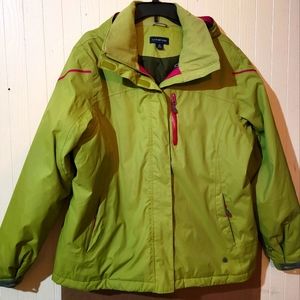 Lands End Windfall Waterproof Ski Snow Jacket Hooded Lime Green Sz XLarge 18-20